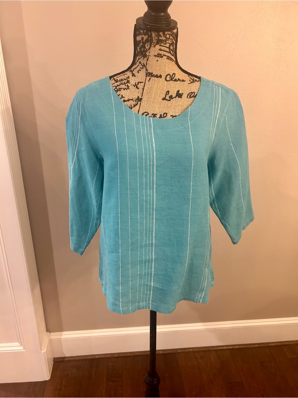 Women's Teal Scoop Neck Linen Top